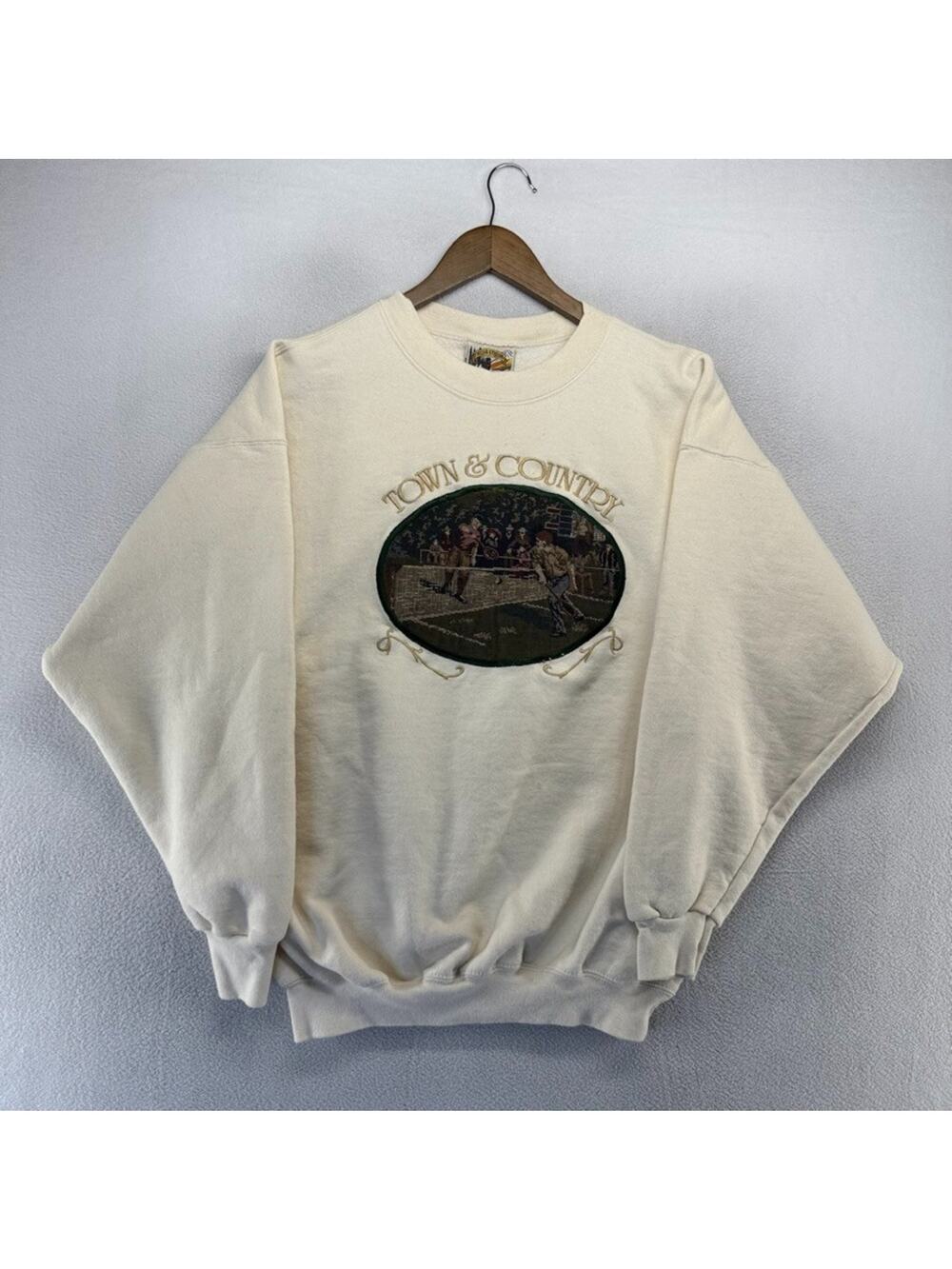 Vintage Field Stream Sweatshirt men's XL Cream Town & Country Tennis Badminton